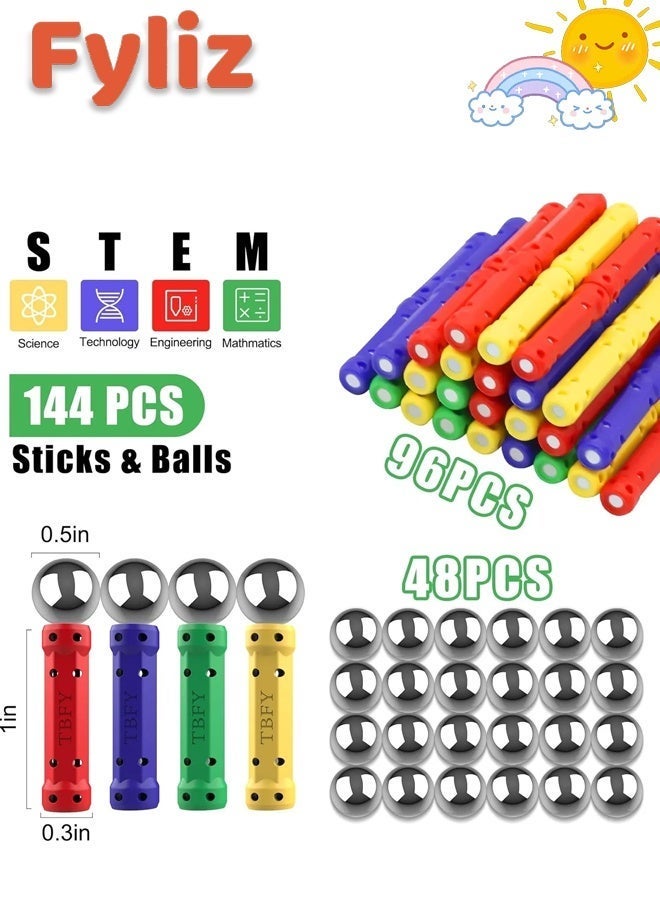Fyliz 144 Pieces Magnetic Constructions Kids, Magnetic Construction Blocks Sticks, Montessori Construction Toys ﻿ - Image 2